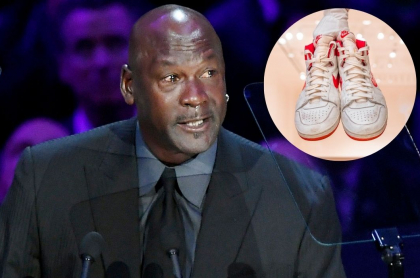Fotos de Michael Jordan y zapatillas subastadas, en nota de cuánto pagaron por ese artículo.