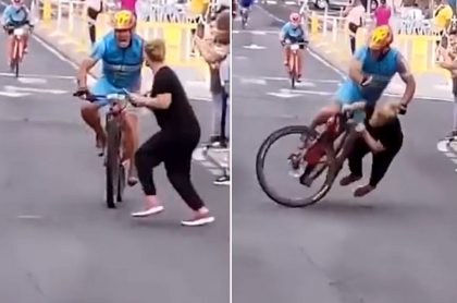 Mujer atravesada causa accidente en prueba de ciclismo en Islas Canarias; se atravesó. Fotomontaje: Pulzo.