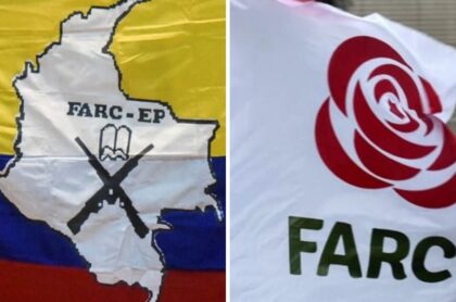 Banderas de la guerrilla y el partido político Farc, que saldrá de lista de terroristas de Estados Unidos.