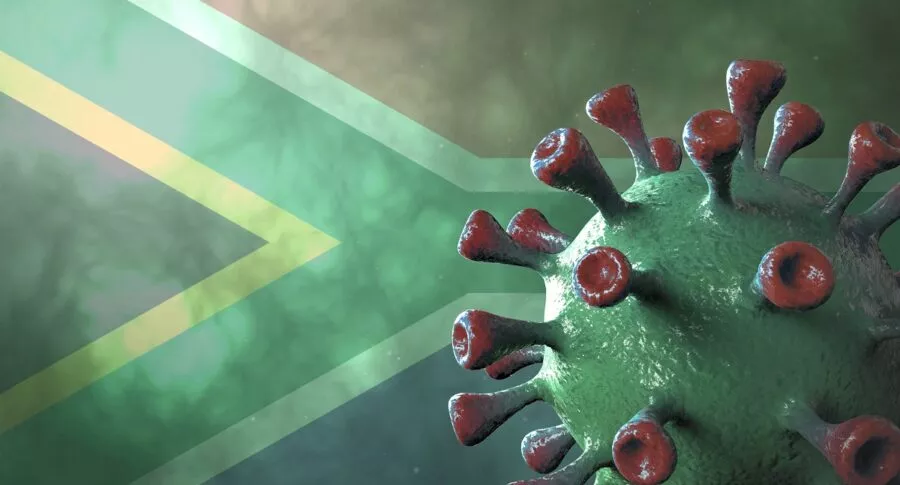 Imagen de coronavirus con la bandera de Sudáfrica, por nueva variante Omicrón.
