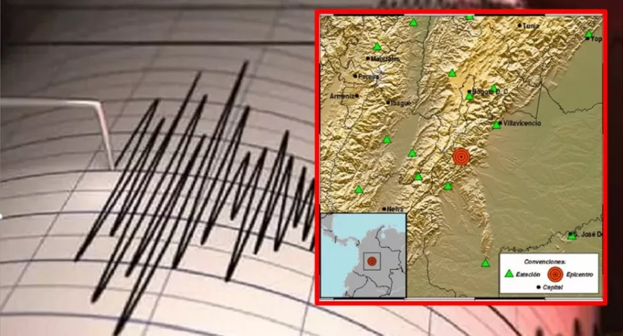 Imagen de sismógrafo y del lugar del temblor ilustra artículo Tembló en la madrugada de este lunes en Colombia;