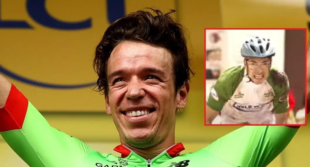 Rigoberto Urán en el podio después de ganar la etapa 9 del Tour de Francia 2017, a propósito de quién es Juan pablo Urrego, actor que lo interpretará en la bionovela de 'Rigo' de RCN.