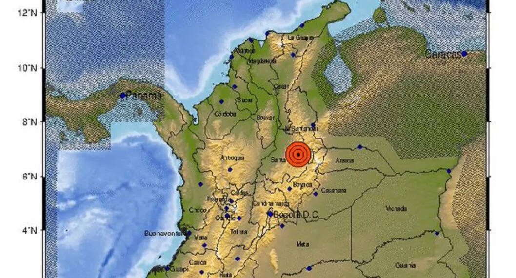 Epicentro del sismo en Colombia del jueves 9 de diciembre del 2021.