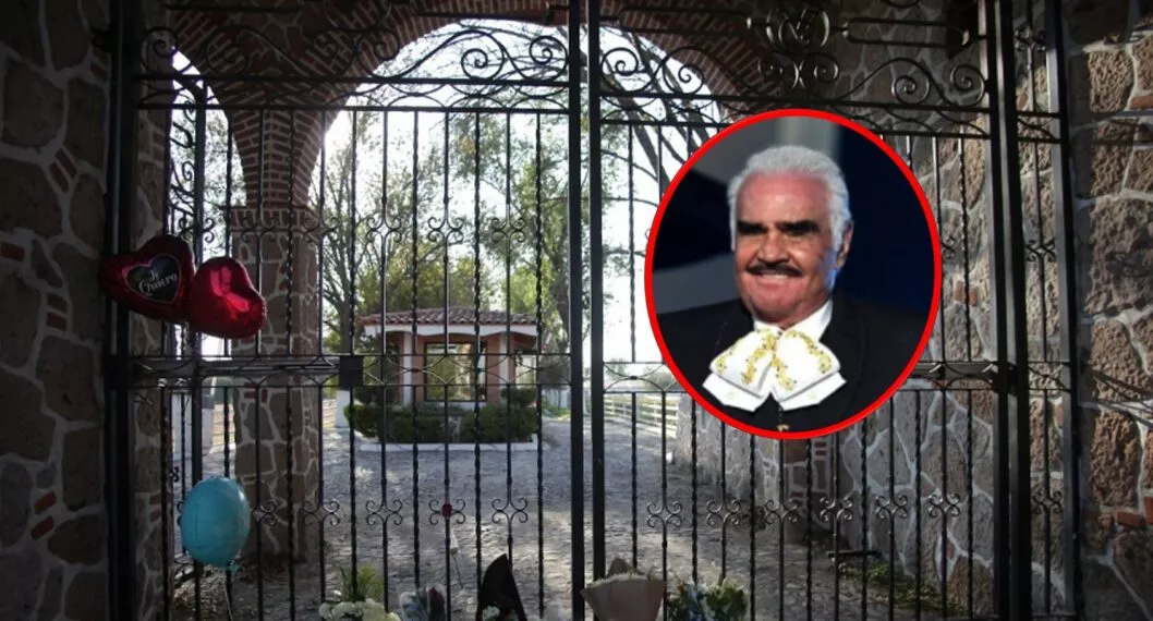Fachada del rancho de Vicente Fernández e imagen del cantante que será enterrado en su casa. (Fotomontaje de Pulzo)