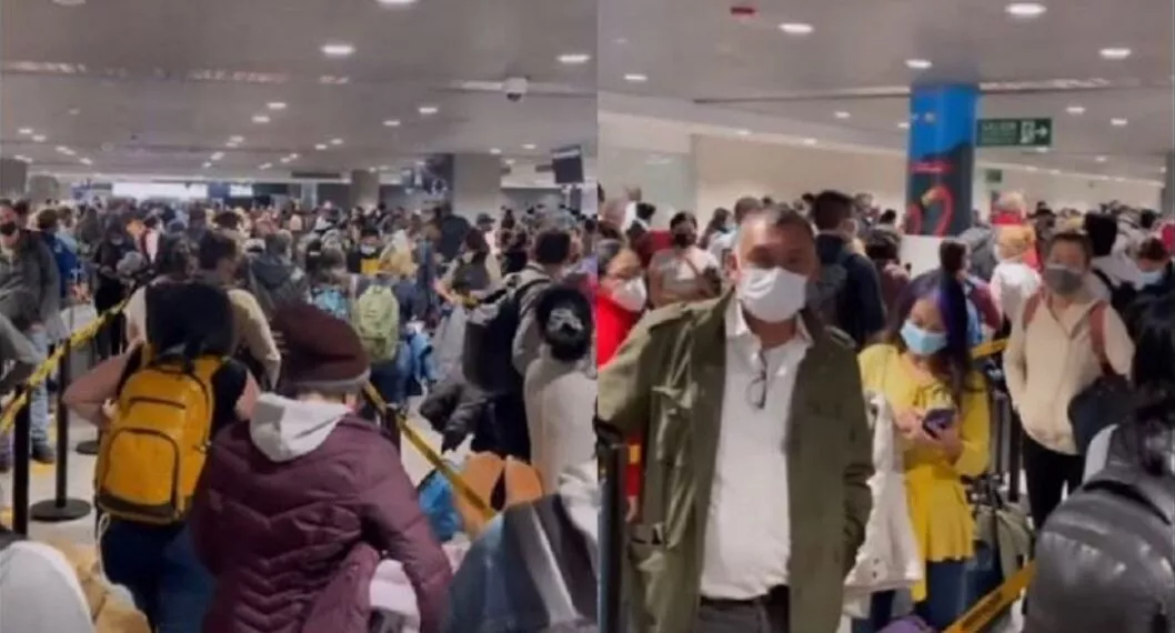 Personas haciendo fila en el aeropuerto a propósito de lo que publicó Vicky Dávila sobre el caos de Migración Colombia 
