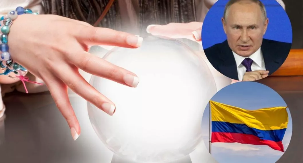 Imágenes de ilustración de vidente, Vladimir Putin y bandera de Colombia, en nota de cómo relacionó vidente a Colombia y Putin y qué dijo de fin del mundo.
