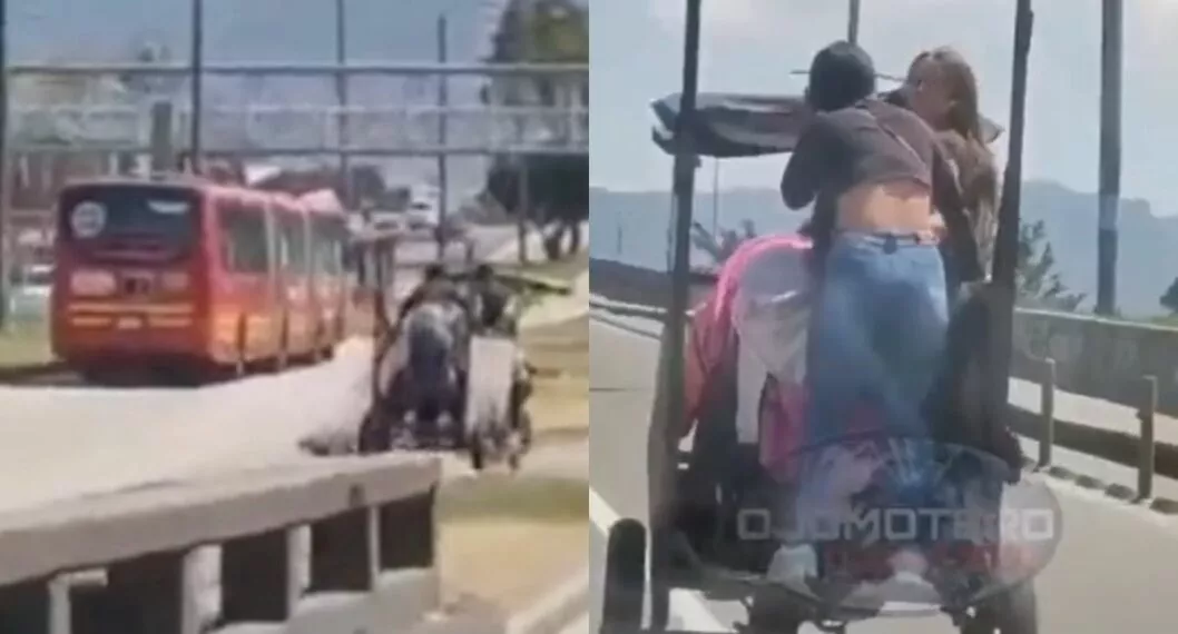 Video de irresponsables llevando carrito de bebé en mototaxi. en Bogotá.