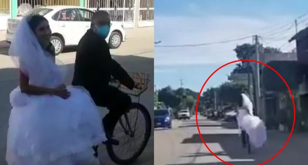 Video: Hombre lleva en bicicleta a su hija, vestida de novia, al altar