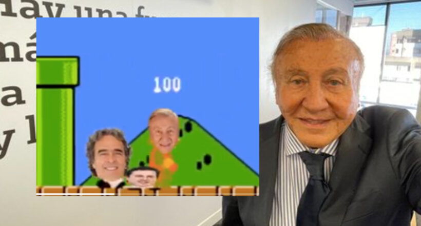 Selfi Rodolfo Hernández y foto de su cara en el juego de Mario Bros