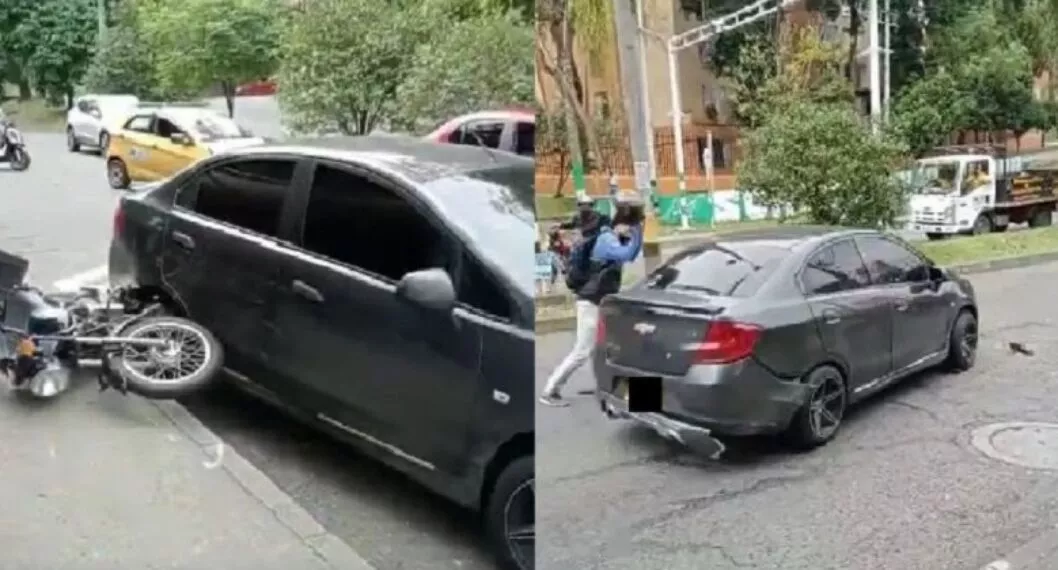 Imágenes del momento en que un carro arrolla a dos motos en la ciudad de Medellín 