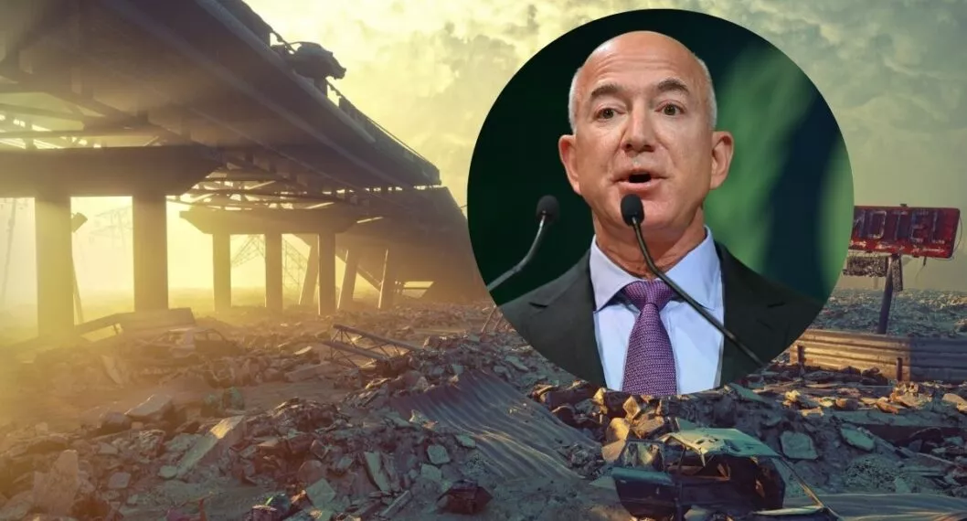 Jeff Bezos e imagen de referencia de apocalipsis, en nota de cómo es cláusula de Amazon con la que previene cómo podría ser la apocalipsis.