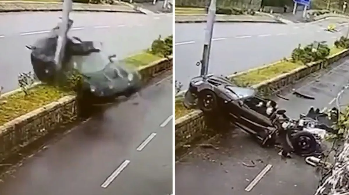 Video: Sobreviven a accidente tras volar en auto de lujo y chocar con poste