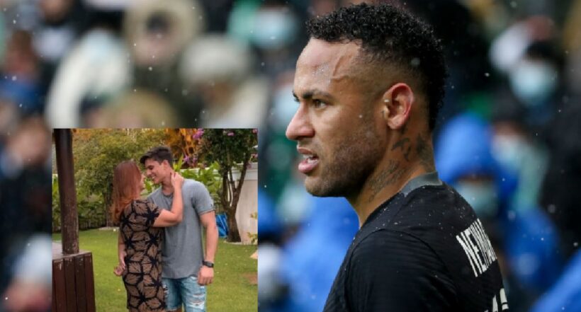 Foto de Neymar en un partido con el PSG y una imagen de la mamá del jugador y su novio a propósito del nuevo caso de violencia que vivieron 