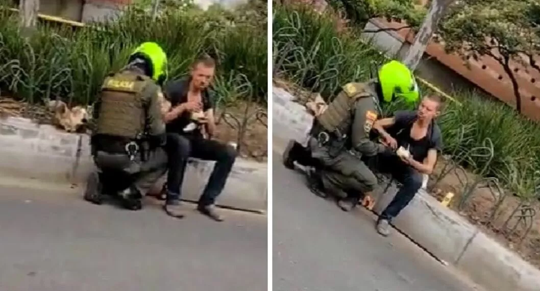 Policía de Medellín le dio de comer a habitante de la calle ciego