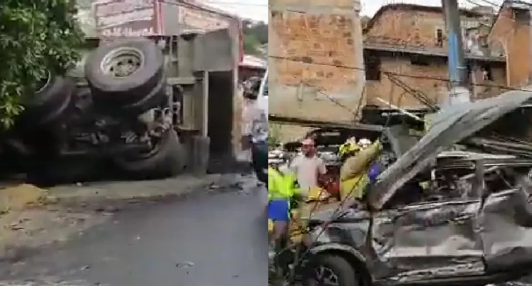 Dos policías muertos en accidente en Risaralda por volqueta sin frenos