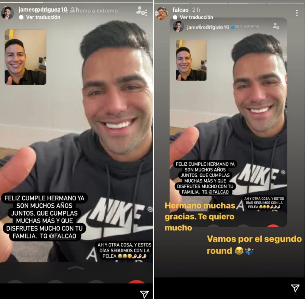Capturas de pantalla historias Instagram jamesrodriguez10/falcao.