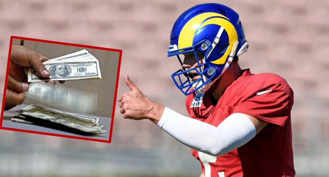 Imagen de jugador de fútbol americano y billetes de dólar ilustra artículo Cuánto costará medio minuto de publicidad en Super Bowl