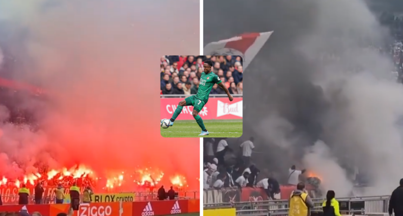 Imagen de Luis Sinisterra que anotó un gol contra el Ajax, a propósito de que los hinchas de ese club causaron un incendio en las gradas