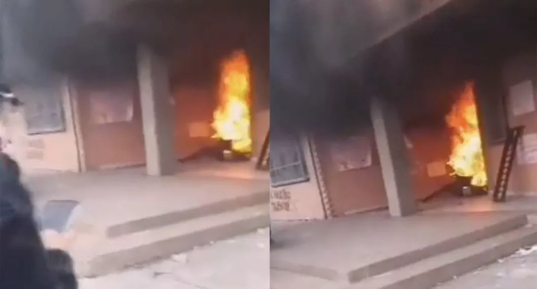 El incendio en colegio del sur de Bogotá habría sido iniciado por manifestantes feministas.