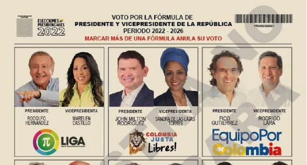 Imagen del tarjetón electoral para las elecciones presidenciales a propósito de que Roy Barreras pide cambiar tarjetón porque beneficia al Gobierno