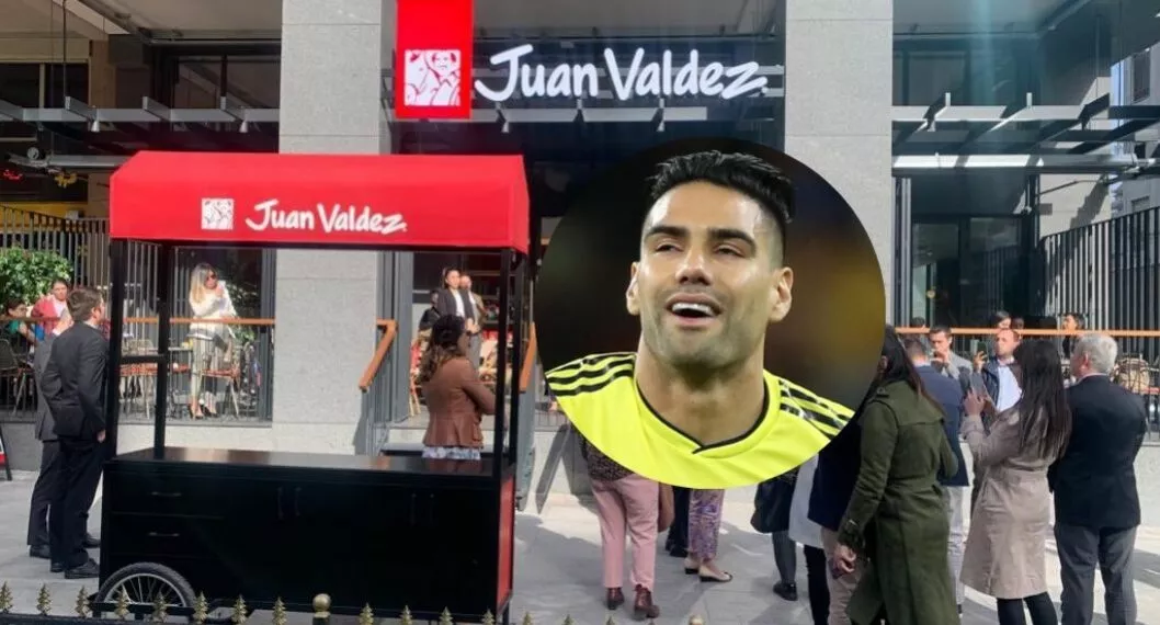 Fotos de Juan Valdez en Estambul y de Falcao García, en nota de Juan Valdez: en qué lugar en el que jugó Falcao García abrió nueva tienda.