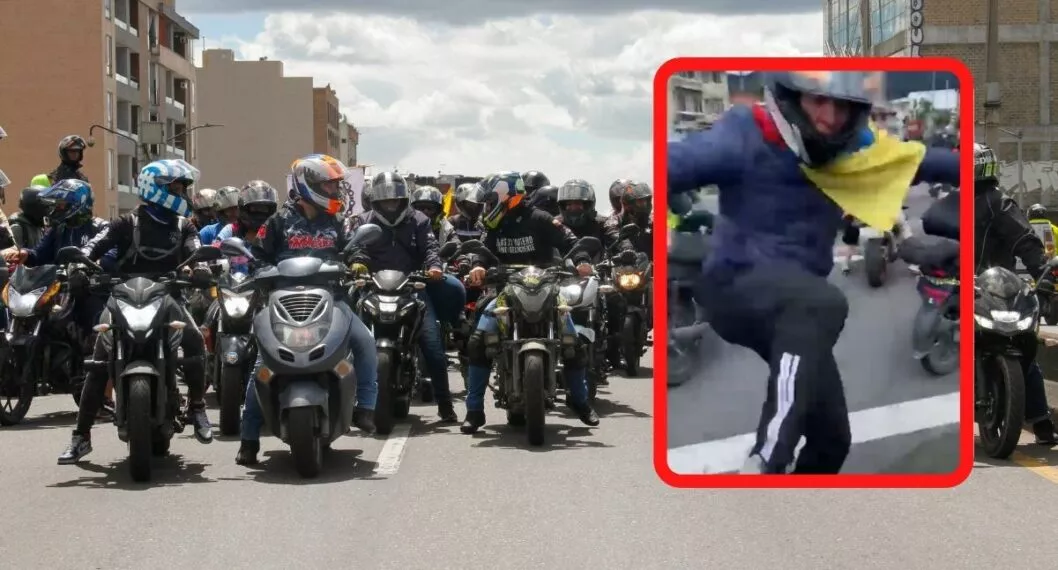 Un motociclista fue grabado cuando agredió brutalmente a un uniformado que acompañaba las movilizaciones que se desarrollan en Bogotá.