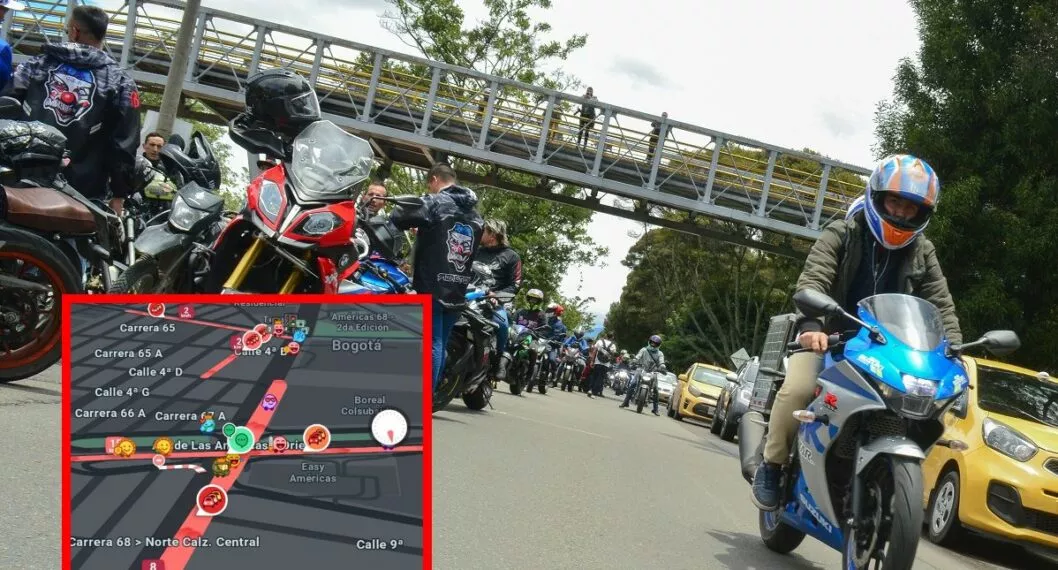 Las largas colas de motociclistas bloqueando Bogotá complicaron el tráfico la tarde de este miércoles 6 de abril.