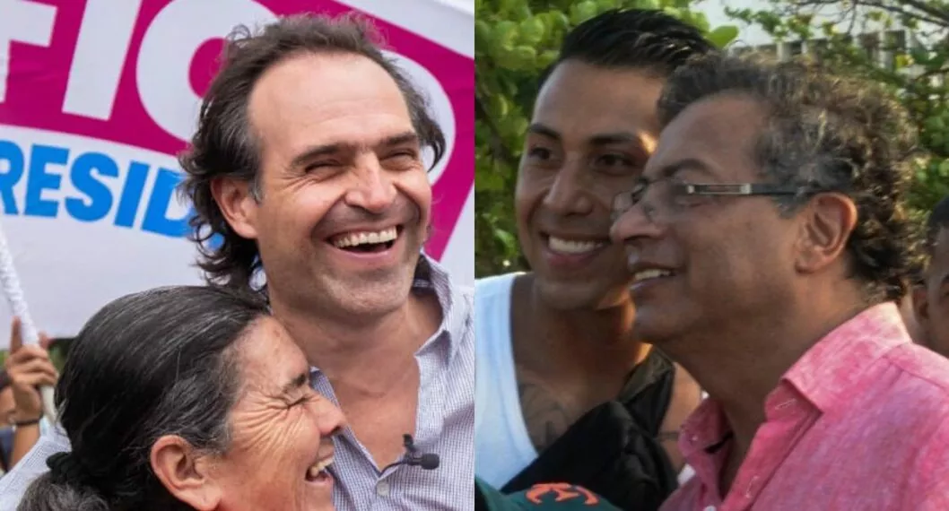 Federico Gutiérrez y Gustavo Petro, con algunos de sus simpatizantes.