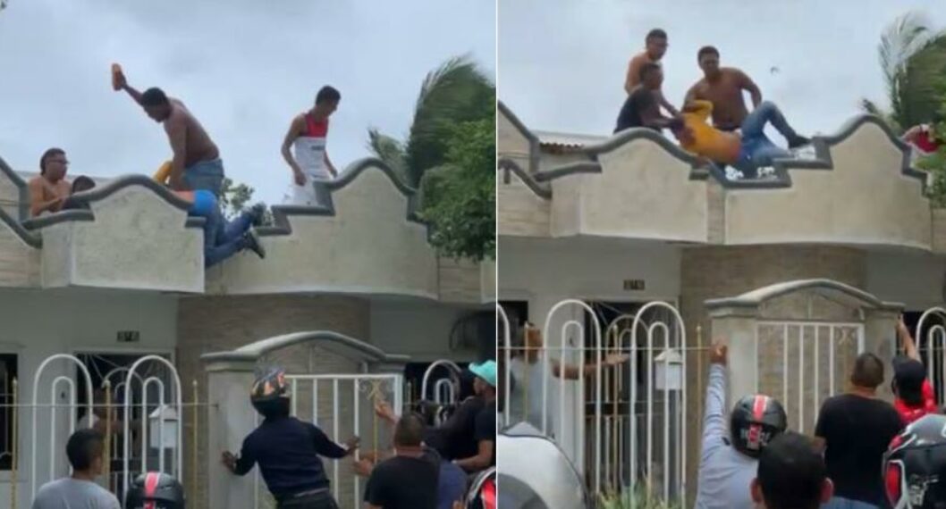 Presunto ladrón al que estaban golpeando en Barranquilla y luego lanzaron desde un techo.