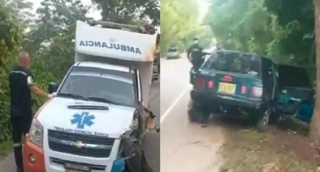 Imagen de los vehículos que se estrellaron y dejaron dos muertos por accidente entre carro y ambulancia, en Llerasca, Cesar