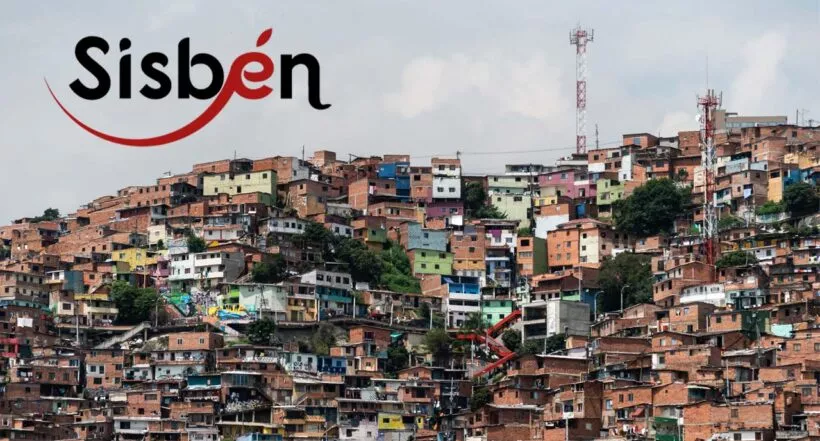 Barrio popular de Colombia con logo del Sisbén