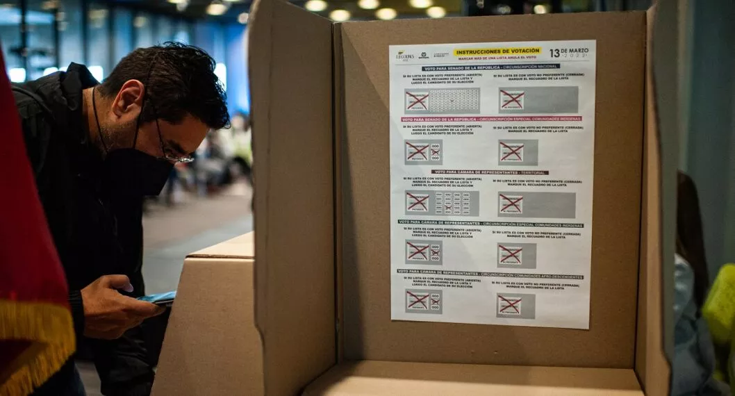 Persona en urna de votación de Colombia ilustra nota sobre si se le puede tomar foto al voto