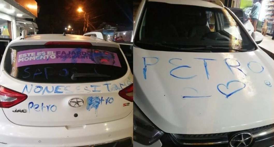 Este domingo se conoció que un vehículo con publicidad de Sergio Fajardo que fue grafiteado con frases alusivas Gustavo Petro.