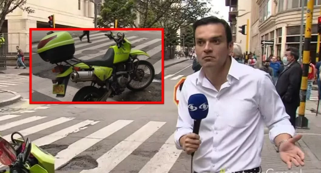 Juan Diego Alvira mostró en Noticias Caracol a policía mal parqueado al que se le llevaron la moto a los patios.