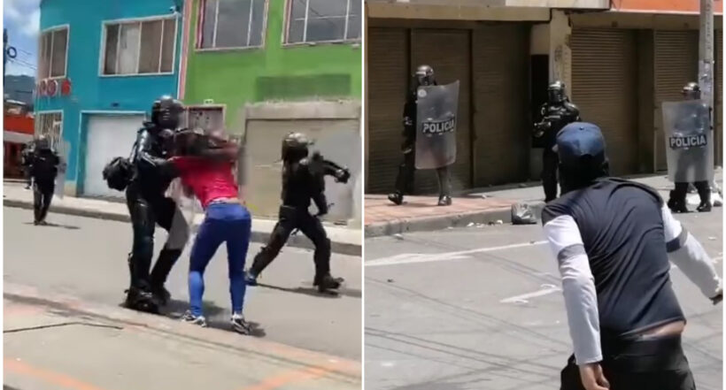 Video de los disturbios en Bogotá hoy en San Andresito y Plaza España por operativo contra comerciantes.