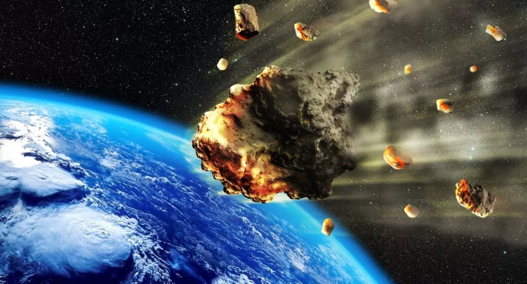 3D rendering of a swarm of Meteorites or asteroides entering the Earth atmosphere.
