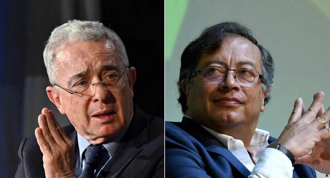 Álvaro Uribe y Gustavo Petro, a propósito de el expresidente le respondió al candidato presidencial por trino donde mencionó a El Ubérrimo (fotomontaje Pulzo).