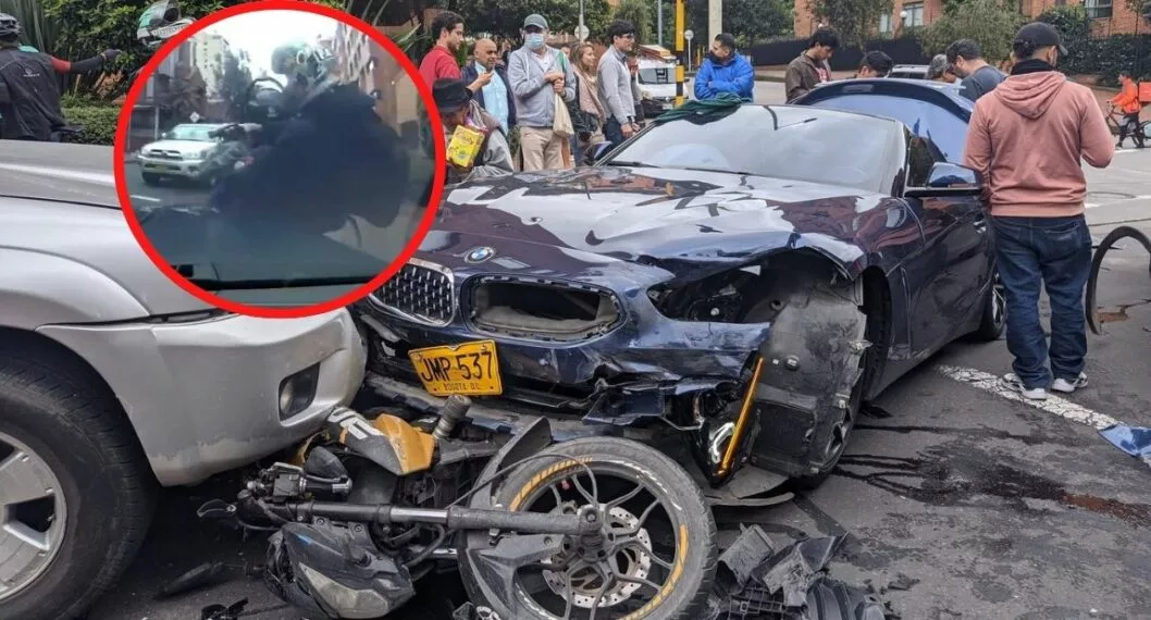 Video de la desesperada acción de un conductor de un BMW que atropelló a dos ladrones que le habían quitado un reloj avaluado en 40 millones, en Bogotá.
