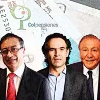 Sergio Fajardo, Gustavo Petro, Federico Gutiérrez y Rodolfo Hernández, en fondo de billetes y colpensiones, a propósito de sus propuestas sobre pensiones.