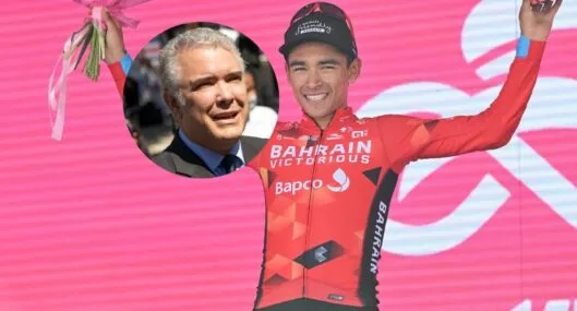 Fotos de Iván Duque y Santiago Buitrago, enn nota de Iván Duque a Santiago Buitrago en Giro de Italia: mensaje de orgullo de Colombia.