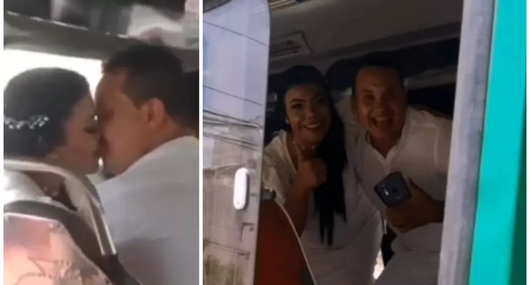 Video de la pareja de recién casados que se fue en bus luego de su matrimonio, en Barranquilla.
