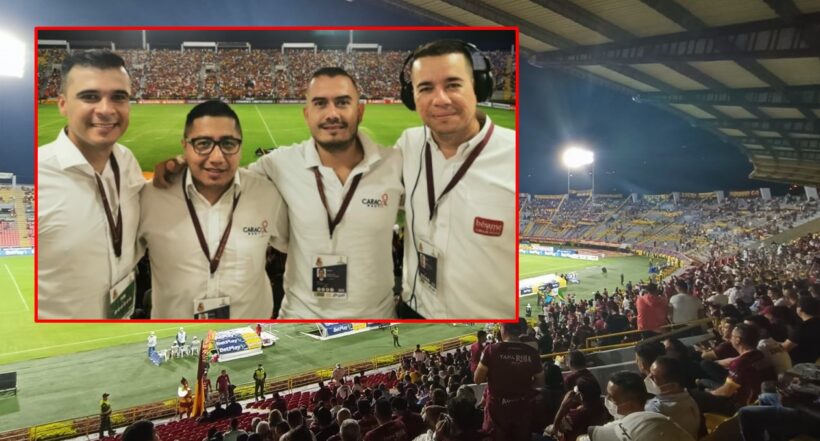Imagen de los periodistas de Caracol Radio que no harían programa por hinchas de Tolima que no van al estadio