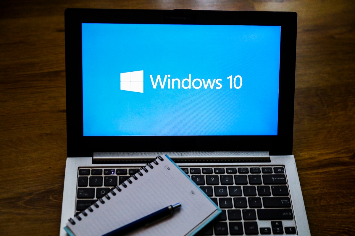 Windows 10 operating system logo is displayed on a laptop screen for illustration photo. Gliwice, Poland on January 23, 2022. (Photo by Beata Zawrzel/NurPhoto)