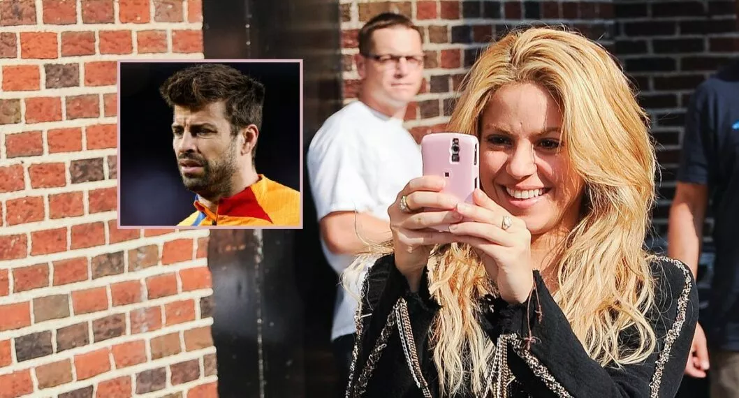 Shakira con celular, a propósito del mensaje de WhatsApp que envió para confirmar su separación con Gerard Piqué, (recuadro)., (fotomontaje Pulzo)