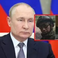 Valdimir Putin y soldado colombiano en Ucrania
