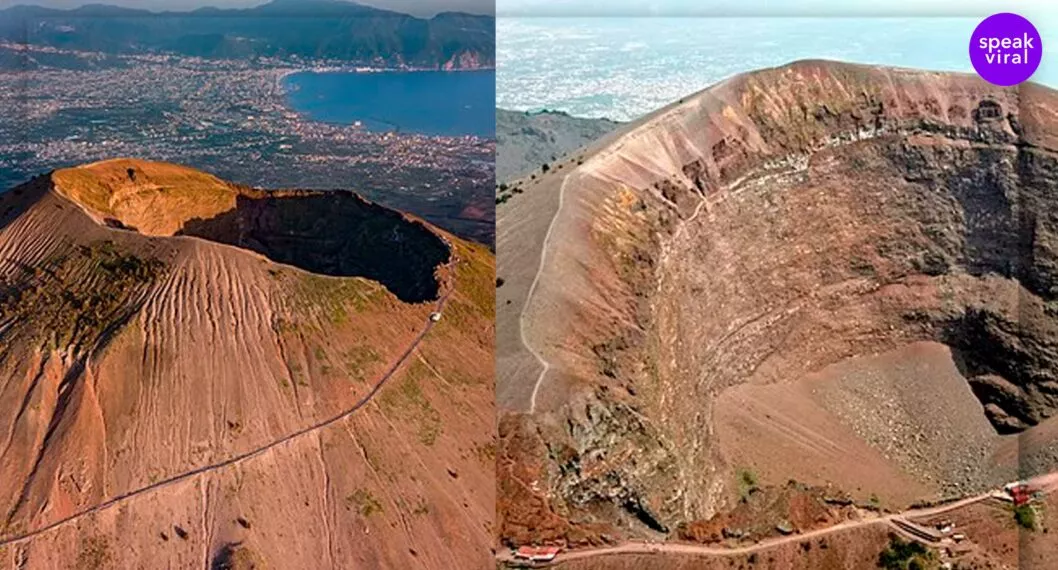 Imagen del Volcán Monte Vesubio en Nápoles, Italia, a propósito que hombre se cayó en un hueco por una foto