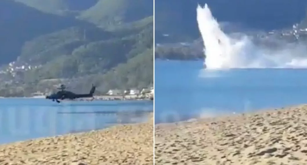Helicóptero en Gracia, a propósito del accidente en el mar mientras se atendía un incendio.