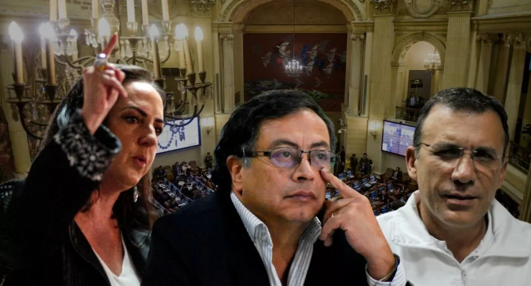 María Fernanda Cabal, Gustavo Petro y Roy Barreras sobre fondo del Congreso, a propósito de cómo quedó el Senado y la Cámara 2022-2026 y quiénes apoyan a Petro (fotomontaje Pulzo).