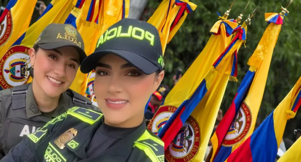 Dos mujeres policías se hicieron famosas por su belleza durante el desfila del 20 de julio de hoy.