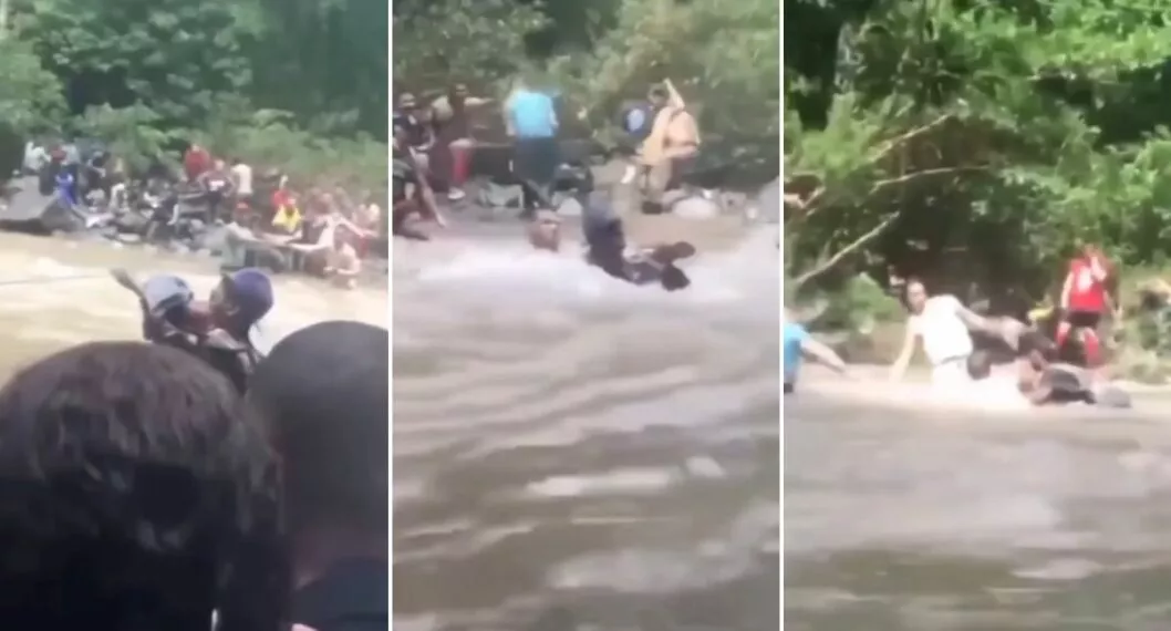 Fotos de hombre que casi muere en la Selva del Darién por cruzar un río junto a su bebé.